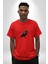 Siyah Karga Pamuklu Bisiklet Yaka Kadın Erkek Oversize Boyfriend Dijital Baskılı Kırmızı T-Shirt 3