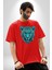 Yeşil Leopar Kafası Pamuklu Bisiklet Yaka Kadın Erkek Oversize Boyfriend Dijital Baskılı Kırmızı T-Shirt 2