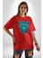 Yeşil Leopar Kafası Pamuklu Bisiklet Yaka Kadın Erkek Oversize Boyfriend Dijital Baskılı Kırmızı T-Shirt 3