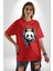 Kulaklık Ayı Panda Pamuklu Bisiklet Yaka Kadın Erkek Oversize Boyfriend Dijital Baskılı Kırmızı T-Shirt 2