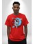 Astronot Uzayda Sıkılmış Pamuklu Bisiklet Yaka Kadın Erkek Oversize Boyfriend Dijital Baskılı Kırmızı T-Shirt 1