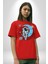 Astronot Uzayda Sıkılmış Pamuklu Bisiklet Yaka Kadın Erkek Oversize Boyfriend Dijital Baskılı Kırmızı T-Shirt 2