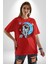 Astronot Uzayda Sıkılmış Pamuklu Bisiklet Yaka Kadın Erkek Oversize Boyfriend Dijital Baskılı Kırmızı T-Shirt 4