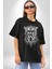 Yarım Insan Yarım Leopar Mutant Leopar Kral Pamuklu Bisiklet Yaka Kadın Erkek Oversize Boyfriend Dijital Baskılı Siyah T-Shirt 1