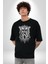 Yarım Insan Yarım Leopar Mutant Leopar Kral Pamuklu Bisiklet Yaka Kadın Erkek Oversize Boyfriend Dijital Baskılı Siyah T-Shirt 4