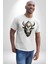 Bizon Inek Kafatası Kurumuş Kadın Erkek Unisex Beyaz Organik Baskılı T-Shirt Penye Yüksek Kalite 1