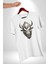 Bizon Inek Kafatası Kurumuş Kadın Erkek Unisex Beyaz Organik Baskılı T-Shirt Penye Yüksek Kalite 5