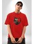 Ay Yıldız Bakır Renk Baykuş Pamuklu Bisiklet Yaka Kadın Erkek Oversize Boyfriend Dijital Baskılı Kırmızı T-Shirt 1