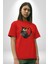 Ay Yıldız Bakır Renk Baykuş Pamuklu Bisiklet Yaka Kadın Erkek Oversize Boyfriend Dijital Baskılı Kırmızı T-Shirt 3