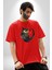 Ay Yıldız Bakır Renk Baykuş Pamuklu Bisiklet Yaka Kadın Erkek Oversize Boyfriend Dijital Baskılı Kırmızı T-Shirt 4