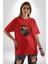 Ay Yıldız Bakır Renk Baykuş Pamuklu Bisiklet Yaka Kadın Erkek Oversize Boyfriend Dijital Baskılı Kırmızı T-Shirt 5