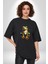 Frog Kurbağa Prens Pamuklu Bisiklet Yaka Kadın Erkek Oversize Boyfriend Dijital Baskılı Siyah T-Shirt 5