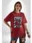 Histerik Pamuklu Bisiklet Yaka Kadın Erkek Oversize Boyfriend Dijital Baskılı Kırmızı T-Shirt 1