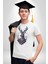 Geyik Kafası Yapraklar Kadın Erkek Unisex Beyaz Organik Baskılı T-Shirt Penye Yüksek Kalite 5