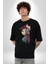 Naruto Shippuden Gaara Pamuklu Bisiklet Yaka Kadın Erkek Oversize Boyfriend Dijital Baskılı Siyah T-Shirt 1