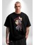 Naruto Shippuden Gaara Pamuklu Bisiklet Yaka Kadın Erkek Oversize Boyfriend Dijital Baskılı Siyah T-Shirt 3