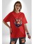 Kaplan Kafası Pamuklu Bisiklet Yaka Kadın Erkek Oversize Boyfriend Dijital Baskılı Kırmızı T-Shirt 1