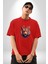 Kaplan Kafası Pamuklu Bisiklet Yaka Kadın Erkek Oversize Boyfriend Dijital Baskılı Kırmızı T-Shirt 3