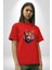 Kaplan Kafası Pamuklu Bisiklet Yaka Kadın Erkek Oversize Boyfriend Dijital Baskılı Kırmızı T-Shirt 5