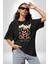 Bugün Değil Pamuklu Bisiklet Yaka Kadın Erkek Oversize Boyfriend Dijital Baskılı Siyah T-Shirt 1