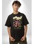 Bugün Değil Pamuklu Bisiklet Yaka Kadın Erkek Oversize Boyfriend Dijital Baskılı Siyah T-Shirt 2