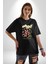 Bugün Değil Pamuklu Bisiklet Yaka Kadın Erkek Oversize Boyfriend Dijital Baskılı Siyah T-Shirt 4