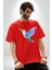 Sinek Kuşu Renkli Pamuklu Bisiklet Yaka Kadın Erkek Oversize Boyfriend Dijital Baskılı Kırmızı T-Shirt 1