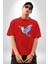 Sinek Kuşu Renkli Pamuklu Bisiklet Yaka Kadın Erkek Oversize Boyfriend Dijital Baskılı Kırmızı T-Shirt 4