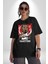 Basketbol Oyun Zamanı Pamuklu Bisiklet Yaka Kadın Erkek Oversize Boyfriend Dijital Baskılı Siyah T-Shirt 5
