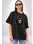 Asyalı Japon Samuray Savaşcı Pamuklu Bisiklet Yaka Kadın Erkek Oversize Boyfriend Dijital Baskılı Siyah T-Shirt 3