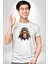 Maymun Altın Kulaklık Müzik Kadın Erkek Unisex Beyaz Organik Baskılı T-Shirt Penye Yüksek Kalite 3