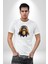 Maymun Altın Kulaklık Müzik Kadın Erkek Unisex Beyaz Organik Baskılı T-Shirt Penye Yüksek Kalite 5
