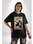Michael Jackson Pamuklu Bisiklet Yaka Kadın Erkek Oversize Boyfriend Dijital Baskılı Siyah T-Shirt 2