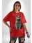British Shorthair Kedi Pamuklu Bisiklet Yaka Kadın Erkek Oversize Boyfriend Dijital Baskılı Kırmızı T-Shirt 3