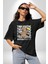 Positive Düşünce Pamuklu Bisiklet Yaka Kadın Erkek Oversize Boyfriend Dijital Baskılı Siyah T-Shirt 5
