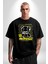 Kendin Ol Pamuklu Bisiklet Yaka Kadın Erkek Oversize Boyfriend Dijital Baskılı Siyah T-Shirt 1