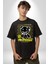 Kendin Ol Pamuklu Bisiklet Yaka Kadın Erkek Oversize Boyfriend Dijital Baskılı Siyah T-Shirt 5