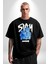 Birlikte Kal Pamuklu Bisiklet Yaka Kadın Erkek Oversize Boyfriend Dijital Baskılı Siyah T-Shirt 2