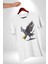Kara Kartal Sulu Boya Kadın Erkek Unisex Beyaz Organik Baskılı T-Shirt Penye Yüksek Kalite 4