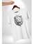 Beyaz Kaplan Kükreme Kadın Erkek Unisex Beyaz Organik Baskılı T-Shirt Penye Yüksek Kalite 3