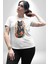 Çiçekli Siyah Kedi Etiket Kadın Erkek Unisex Beyaz Organik Baskılı T-Shirt Penye Yüksek Kalite 1