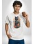 Çiçekli Siyah Kedi Etiket Kadın Erkek Unisex Beyaz Organik Baskılı T-Shirt Penye Yüksek Kalite 5