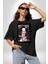 Nezuko Demon Slayer Pamuklu Bisiklet Yaka Kadın Erkek Oversize Boyfriend Dijital Baskılı Siyah T-Shirt 3