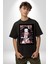 Nezuko Demon Slayer Pamuklu Bisiklet Yaka Kadın Erkek Oversize Boyfriend Dijital Baskılı Siyah T-Shirt 5