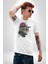 Pilot Çeketli Deri Şapkalı Cool Kedi Kadın Erkek Unisex Beyaz Organik Baskılı T-Shirt Penye Yüksek Kalite 2
