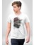 Pilot Çeketli Deri Şapkalı Cool Kedi Kadın Erkek Unisex Beyaz Organik Baskılı T-Shirt Penye Yüksek Kalite 4