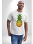 Ananas Meyve Kadın Erkek Unisex Beyaz Organik Baskılı T-Shirt Penye Yüksek Kalite 3