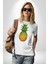 Ananas Meyve Kadın Erkek Unisex Beyaz Organik Baskılı T-Shirt Penye Yüksek Kalite 4