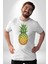 Ananas Meyve Kadın Erkek Unisex Beyaz Organik Baskılı T-Shirt Penye Yüksek Kalite 5