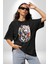Beyaz Kaplan Ailesi Renkli Tüyler Pamuklu Bisiklet Yaka Kadın Erkek Oversize Boyfriend Dijital Baskılı Siyah T-Shirt 3